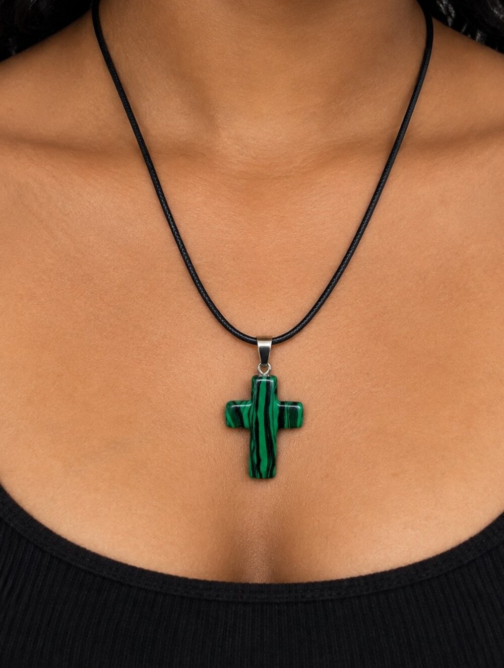 cross pendant necklace women green black chunky stone fashion statement jewelry